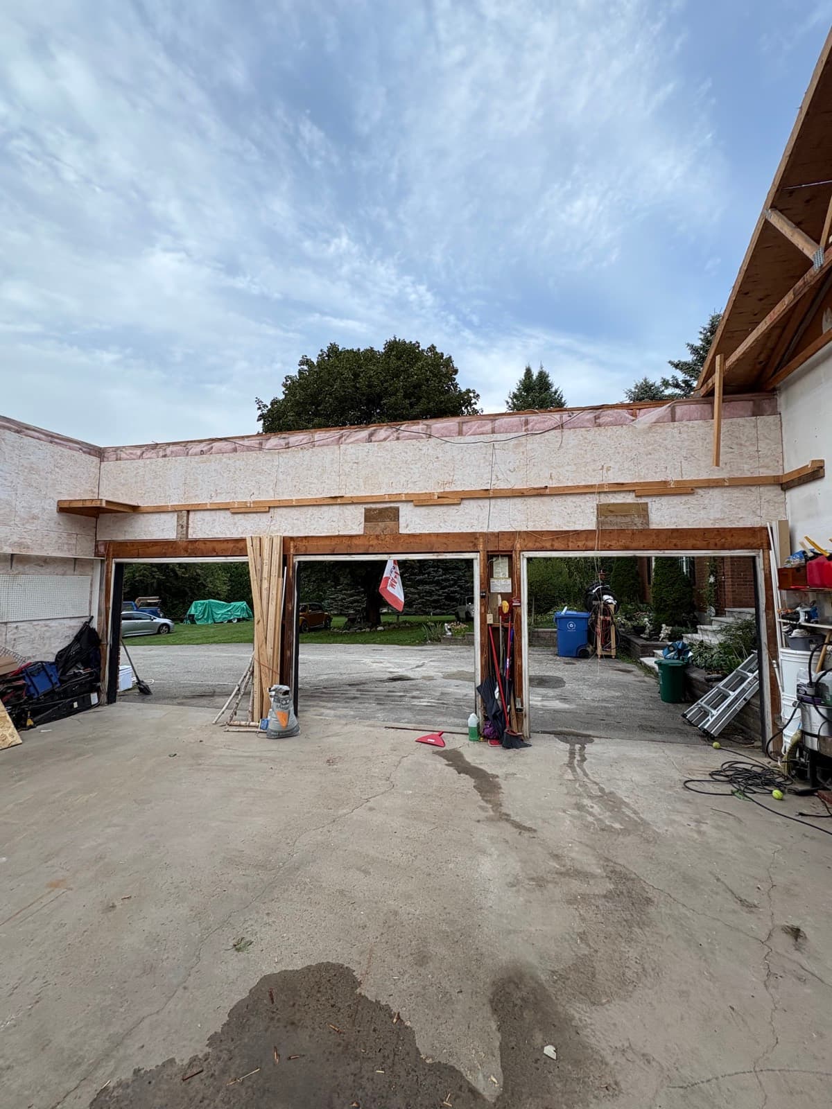 Garage with its walls and roof removed during a teardown